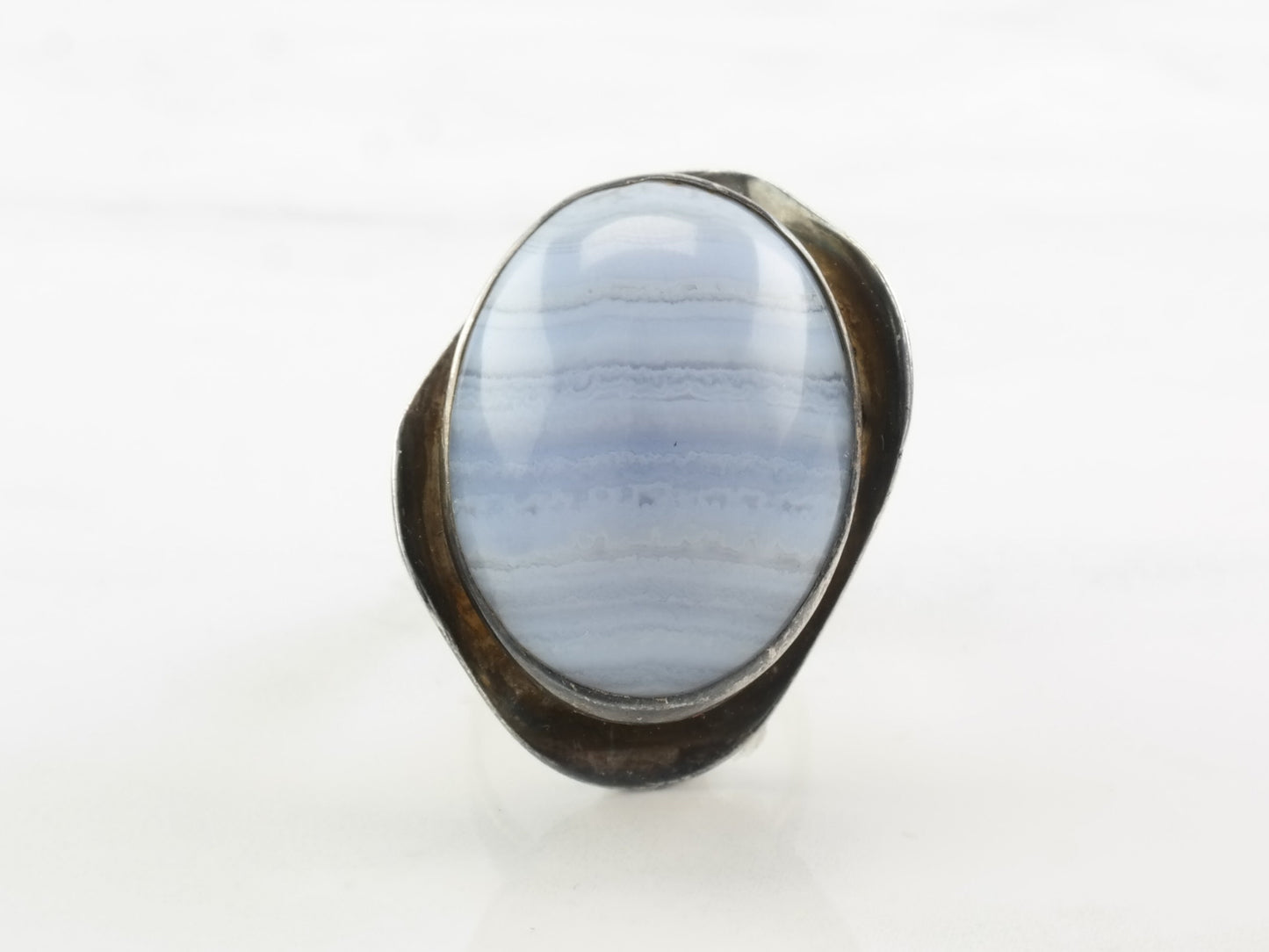 Modernist Silver Ring Blue Lace Agate Modernist Sterling Size 5