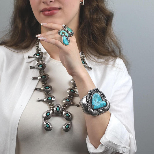 Kewa Cuff Bracelet Blue Kingman's Turquoise Leaf Sterling Silver
