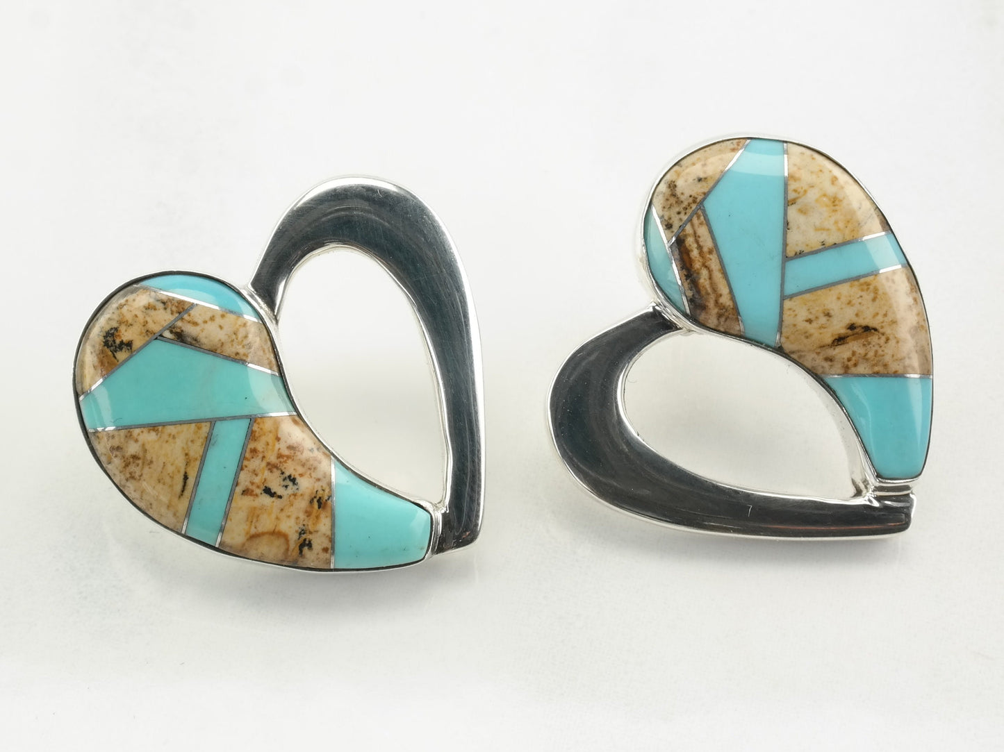 DTR Sterling Silver Turquoise Jasper Heart Inlay Earrings Stud