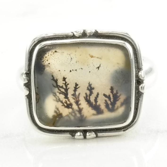 Vintage Sterling Silver Ring Dendritic Agate Size 6 1/4