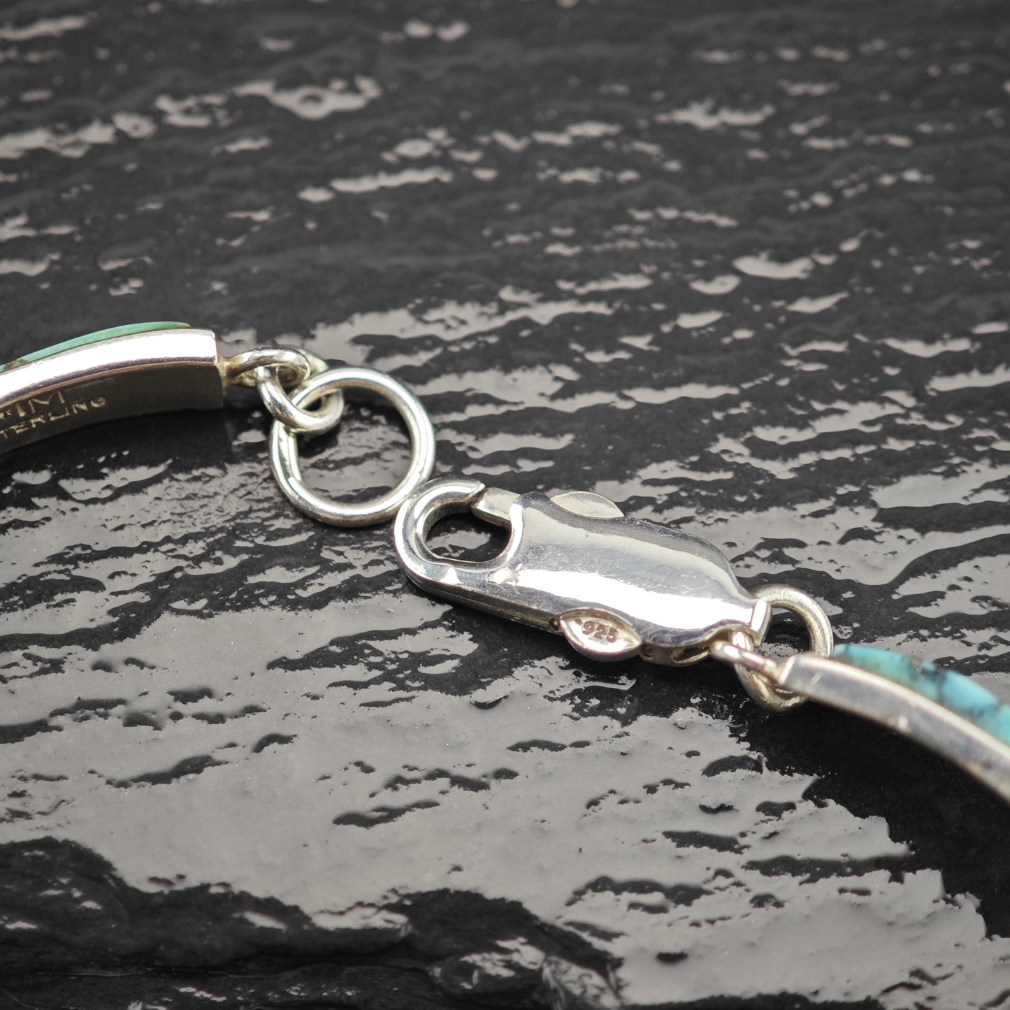 Spiderweb Turquoise Inlay Line Bracelet Sterling Silver Size 6 3/4"