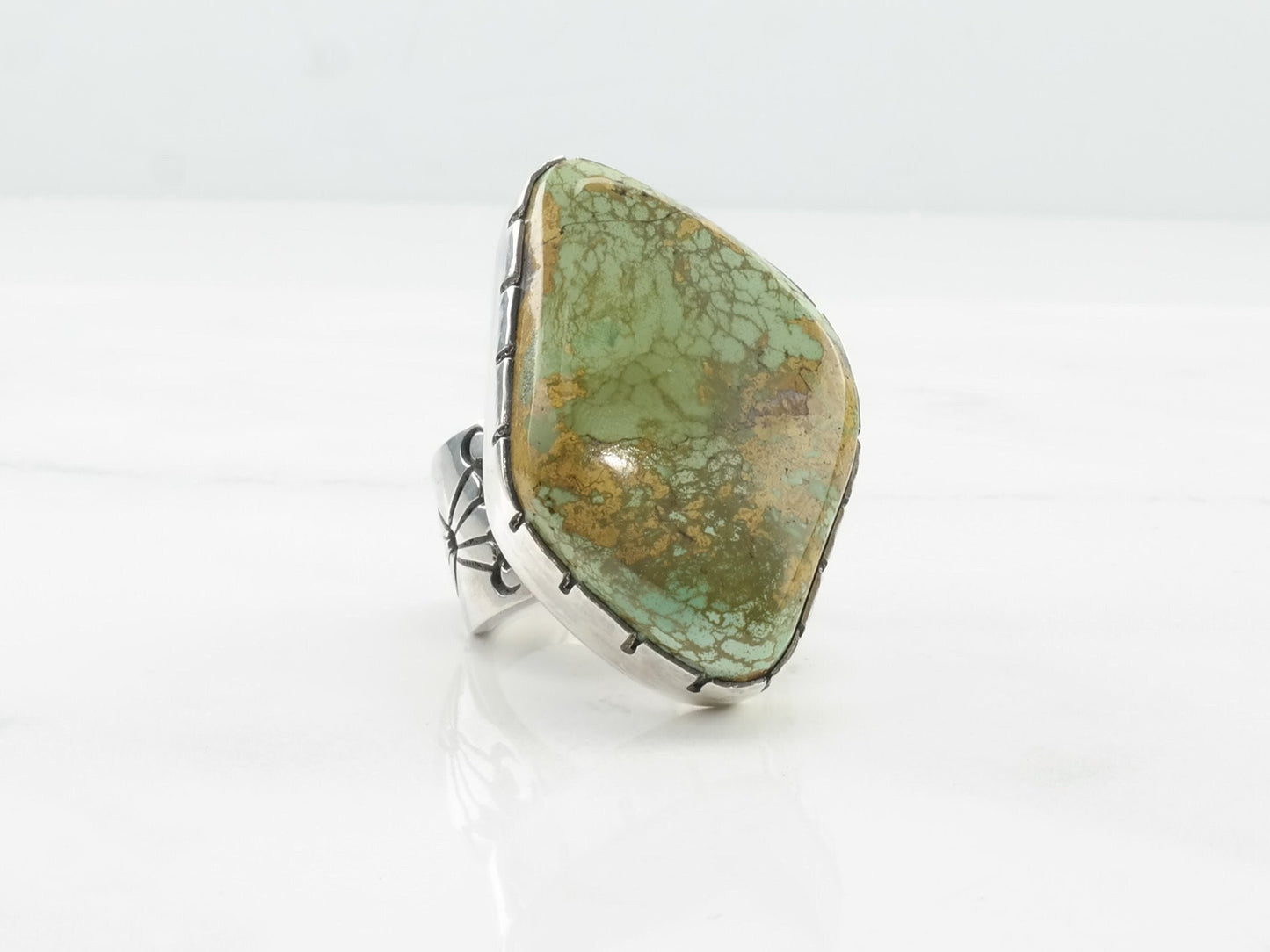 Vintage Native American Sterling Silver Ring Turquoise Green Size 8 1/2