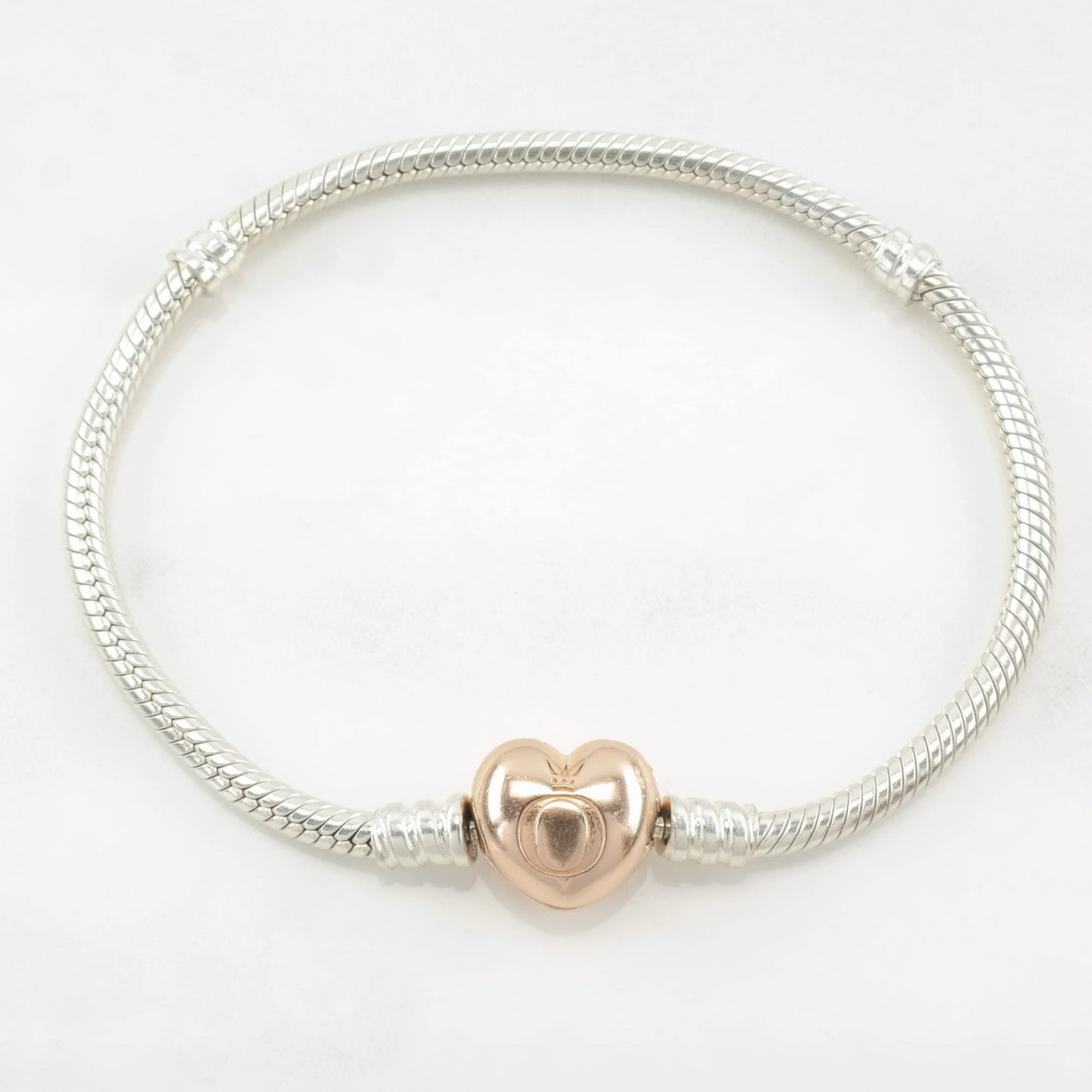 Choice of Pandora Bracelet Heart, Rose Gold Hue, Yellow Gold 14K Sterling Silver