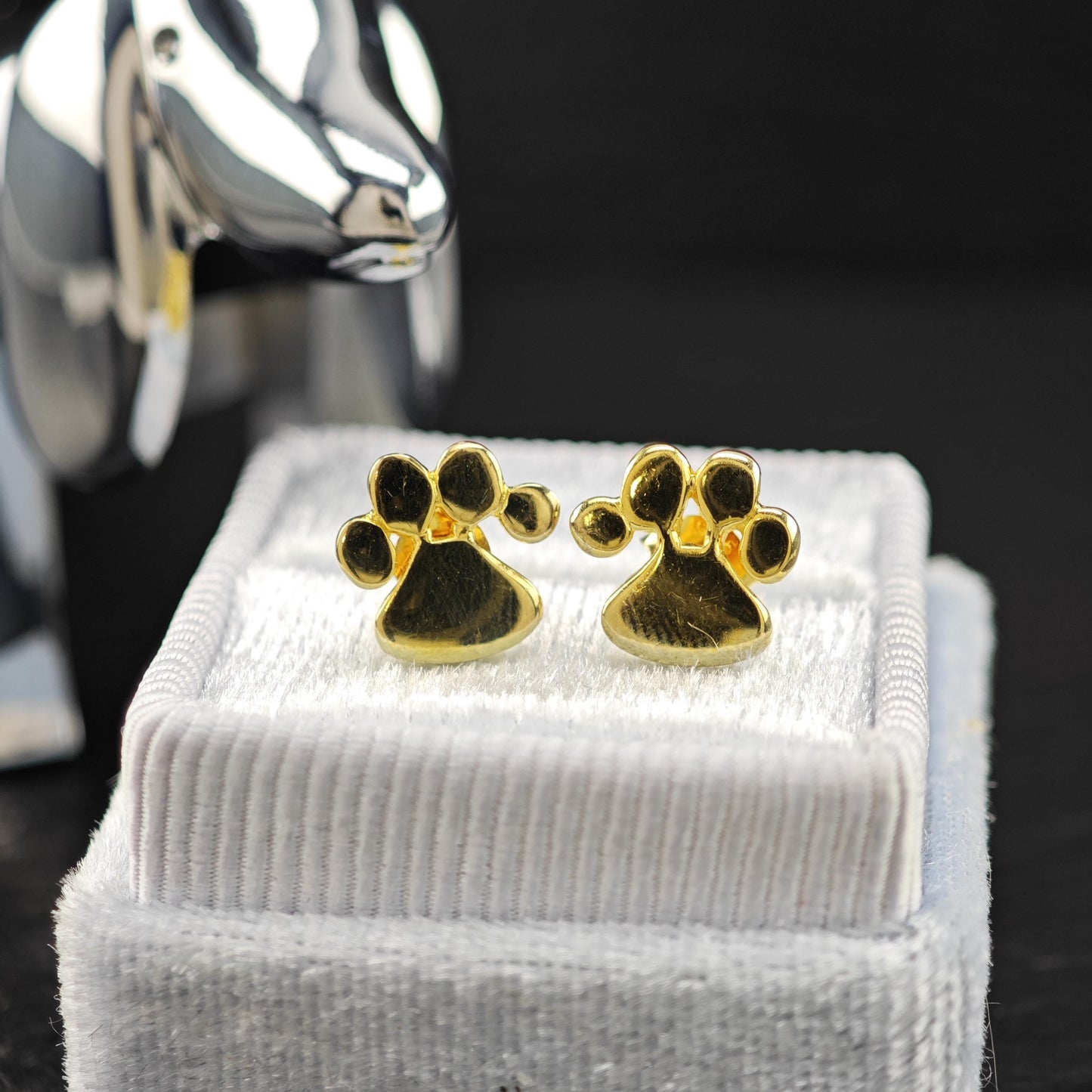 14K Gold Plated Puppy Paw Stud Earrings Sterling Silver