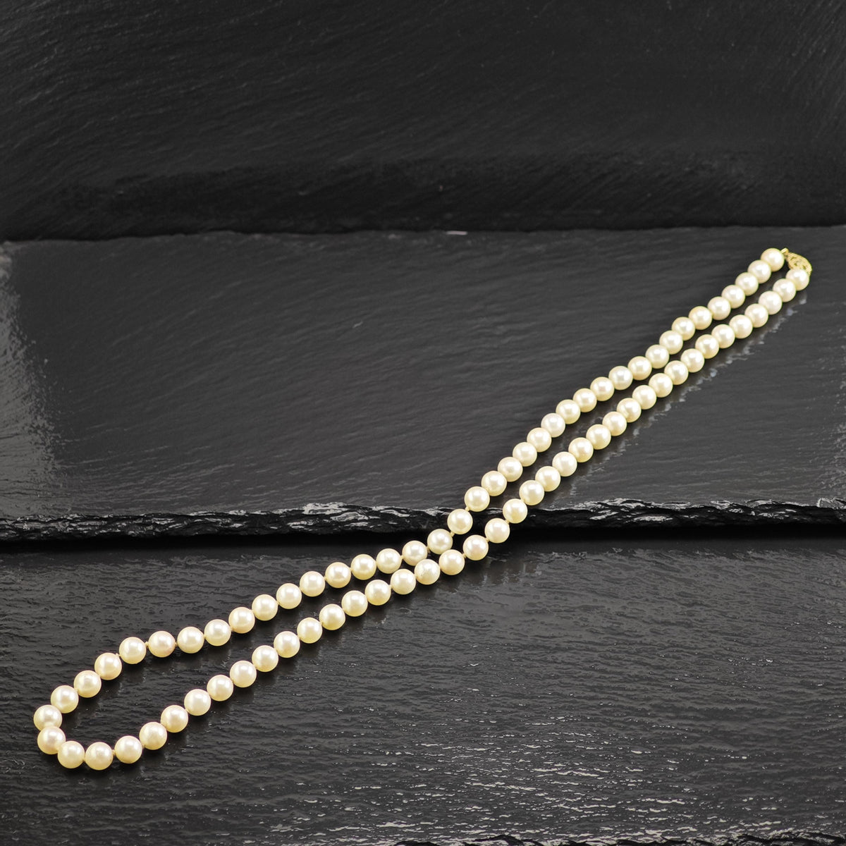 7mm White Pearl 14K Gold Clasp Beaded Necklace N2778