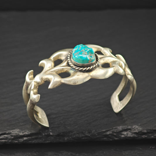 Native American Sandcast Turquoise Cuff Bracelet Sterling Silver