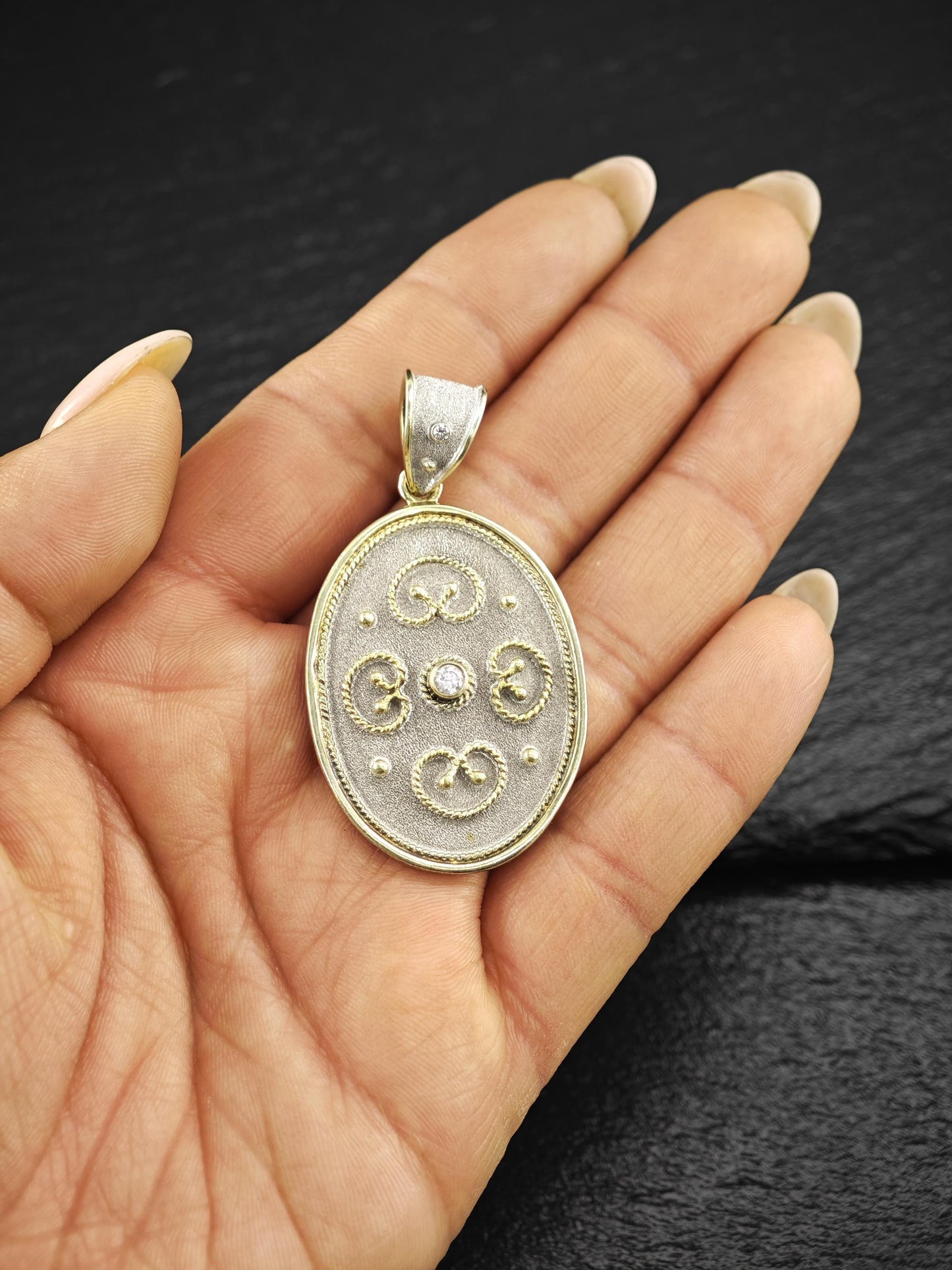 Oval, Gold Tone CZ Pendant Sterling Silver P2730