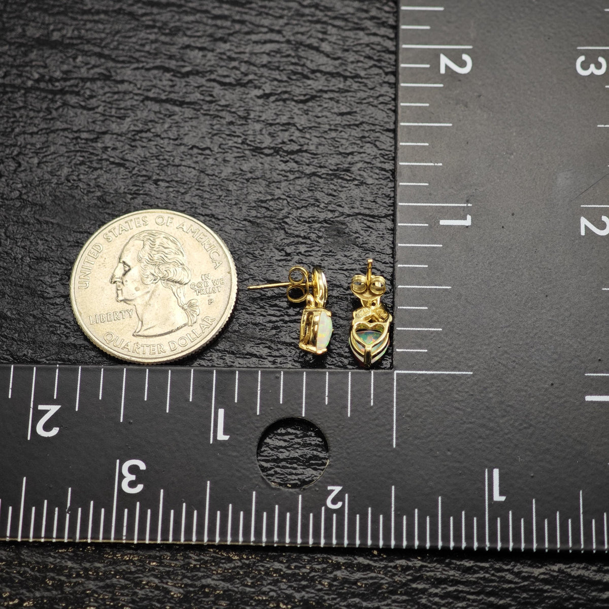 Lab Opal, Diamond Chip 10K Gold Stud Earrings ER3223