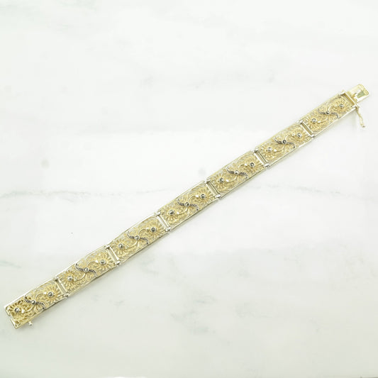 Vintage Sterling Silver Link Bracelets Filigree BR2447