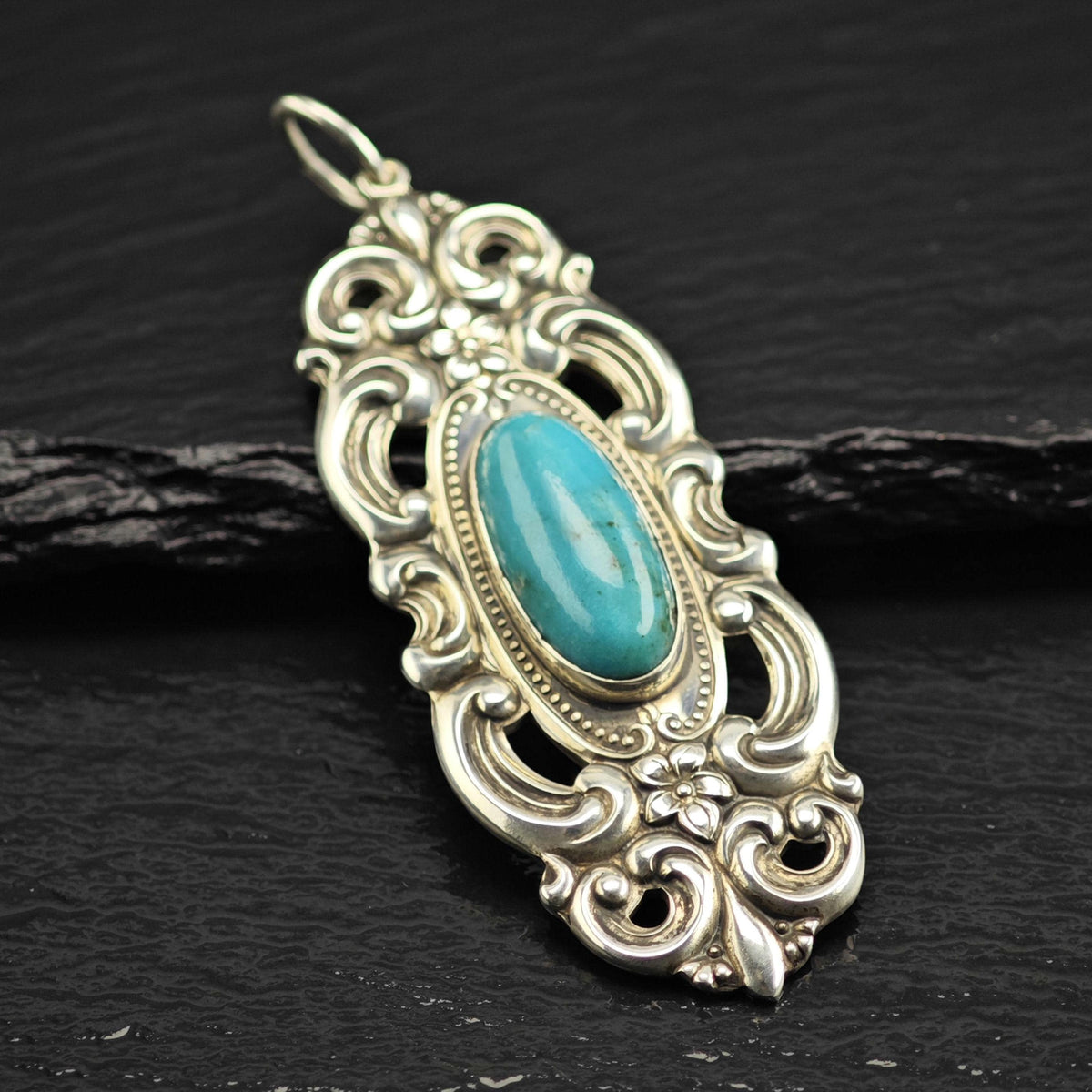 Towle Art Nouveau Style Turquoise Sterling Silver Pendant P3085