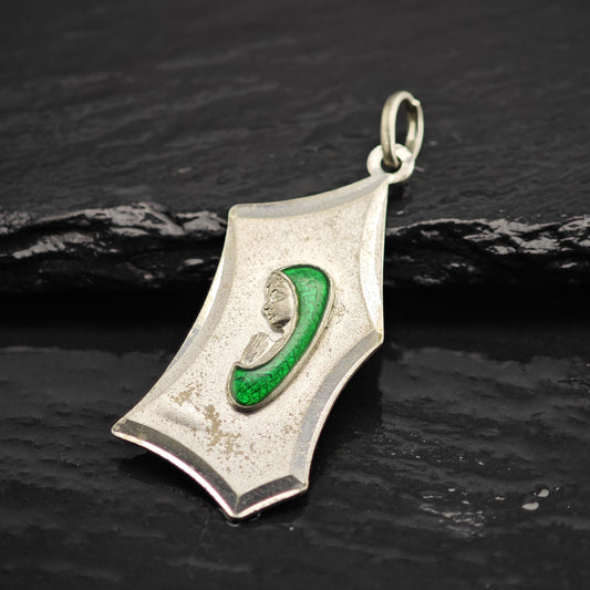 Italian Virgin Mary Green Enamel 800Silver Pendant P3121