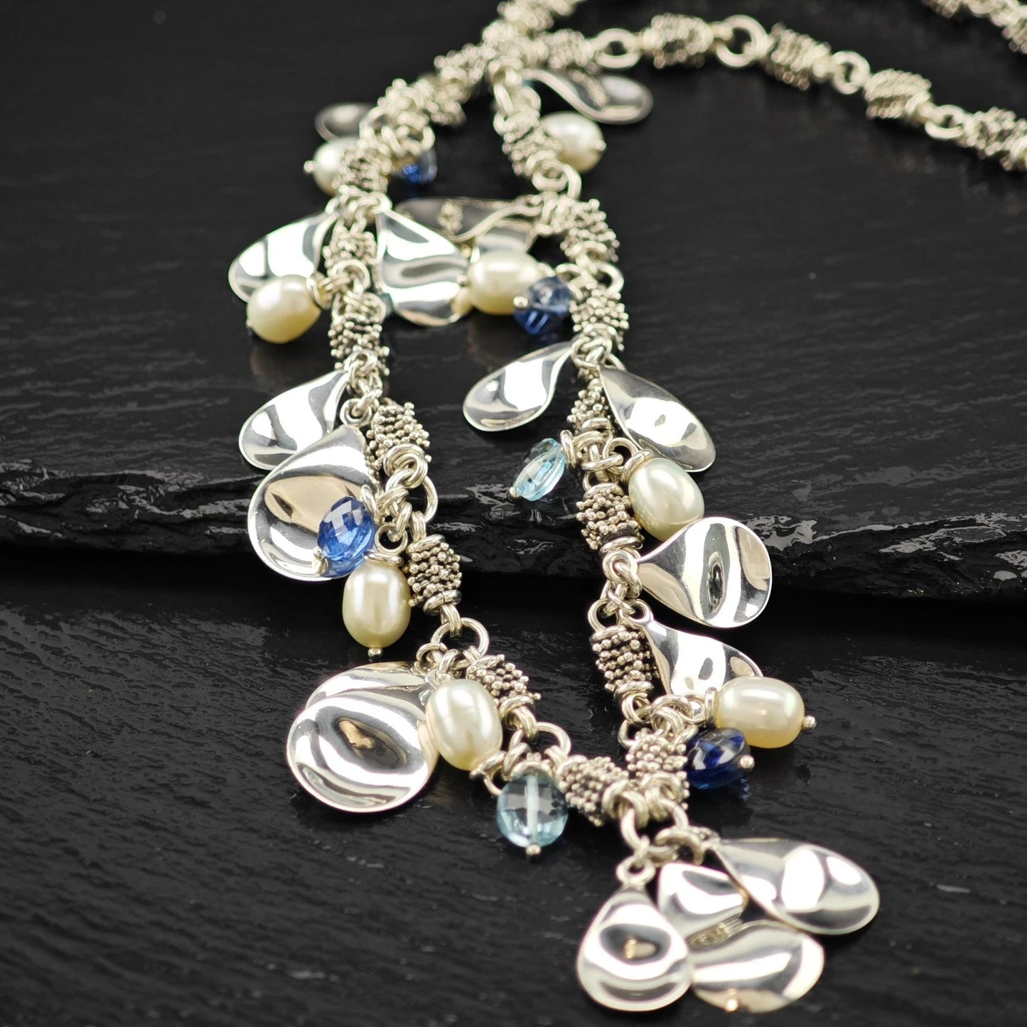 Vintage Michael Dawkins Sterling Silver Pearl Topaz Necklace 20" N2647