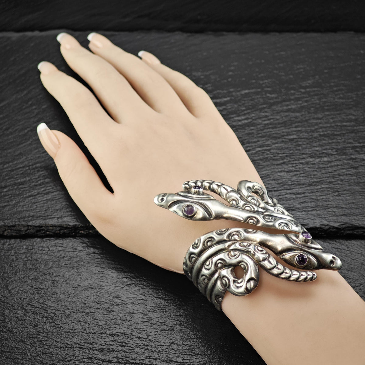 Taxco Snake Clamper Bracelet Sterling Silver Sz 6 1/2" BR3195