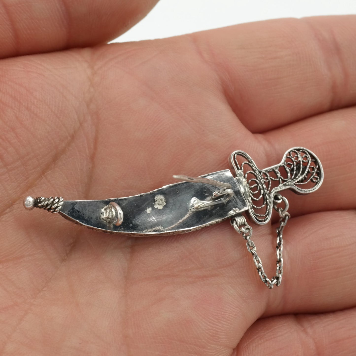 Vintage Sterling Silver Sword Brooch with Filigree