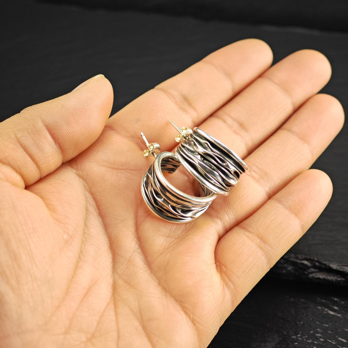 Stud Hoop Sterling Silver Earrings ER3200
