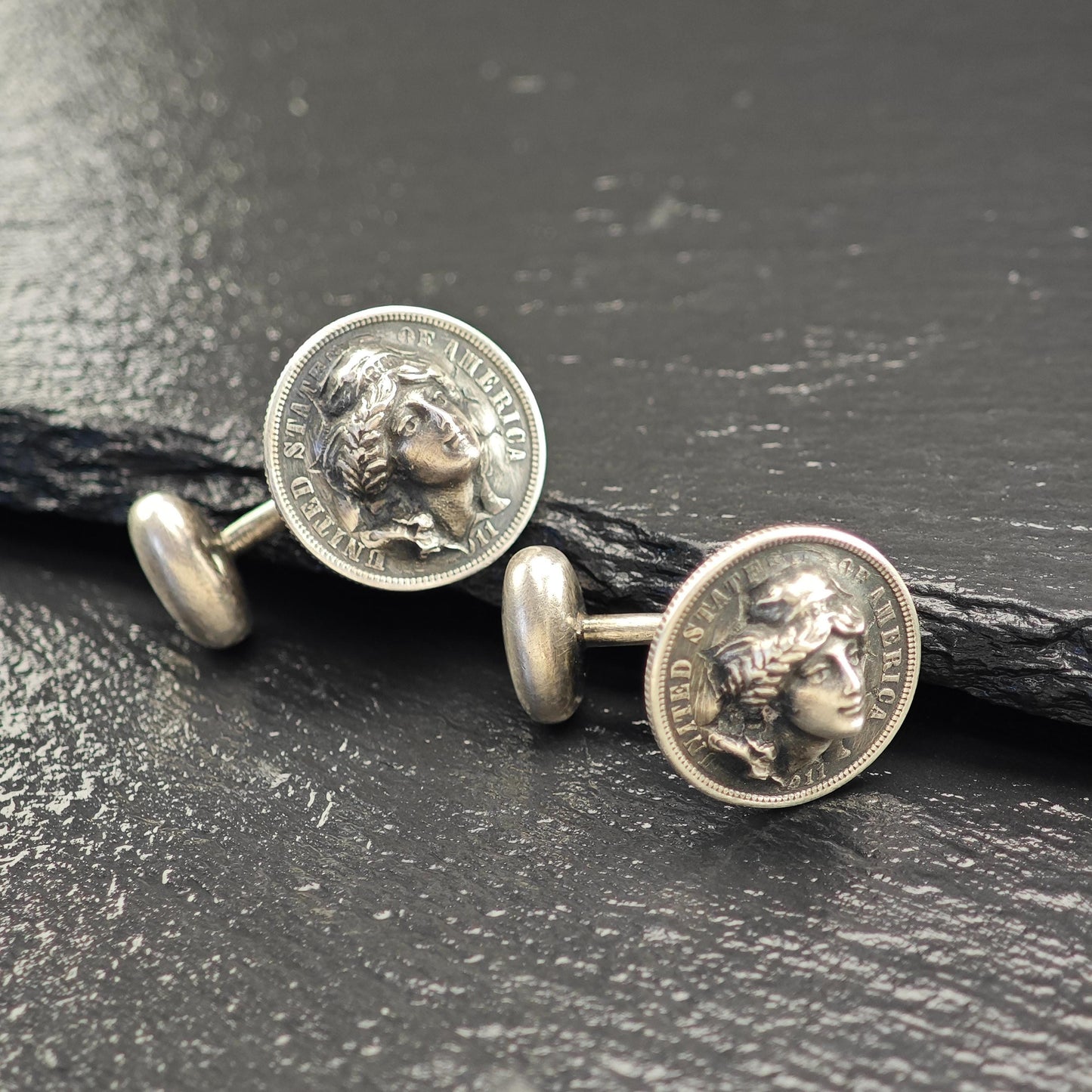 Sterling Silver Cufflinks with Dime Coin Design Abstract Antique Art Nouveau Style MISC0322