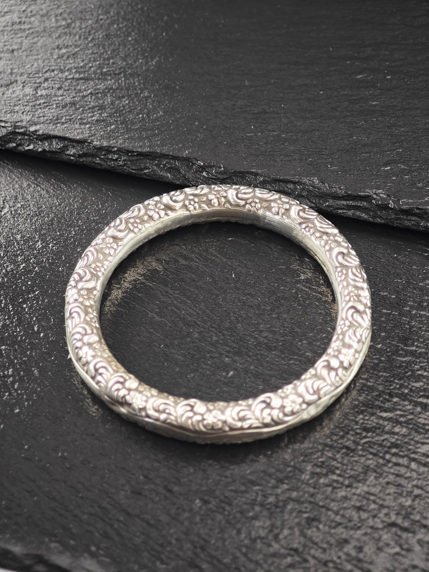 Early Art Nouveau Unger Brothers Repousse Donut Bangle Bracelet Sterling Silver