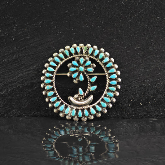 Zuni, Native American Turquoise Cluster Sterling Silver Brooch