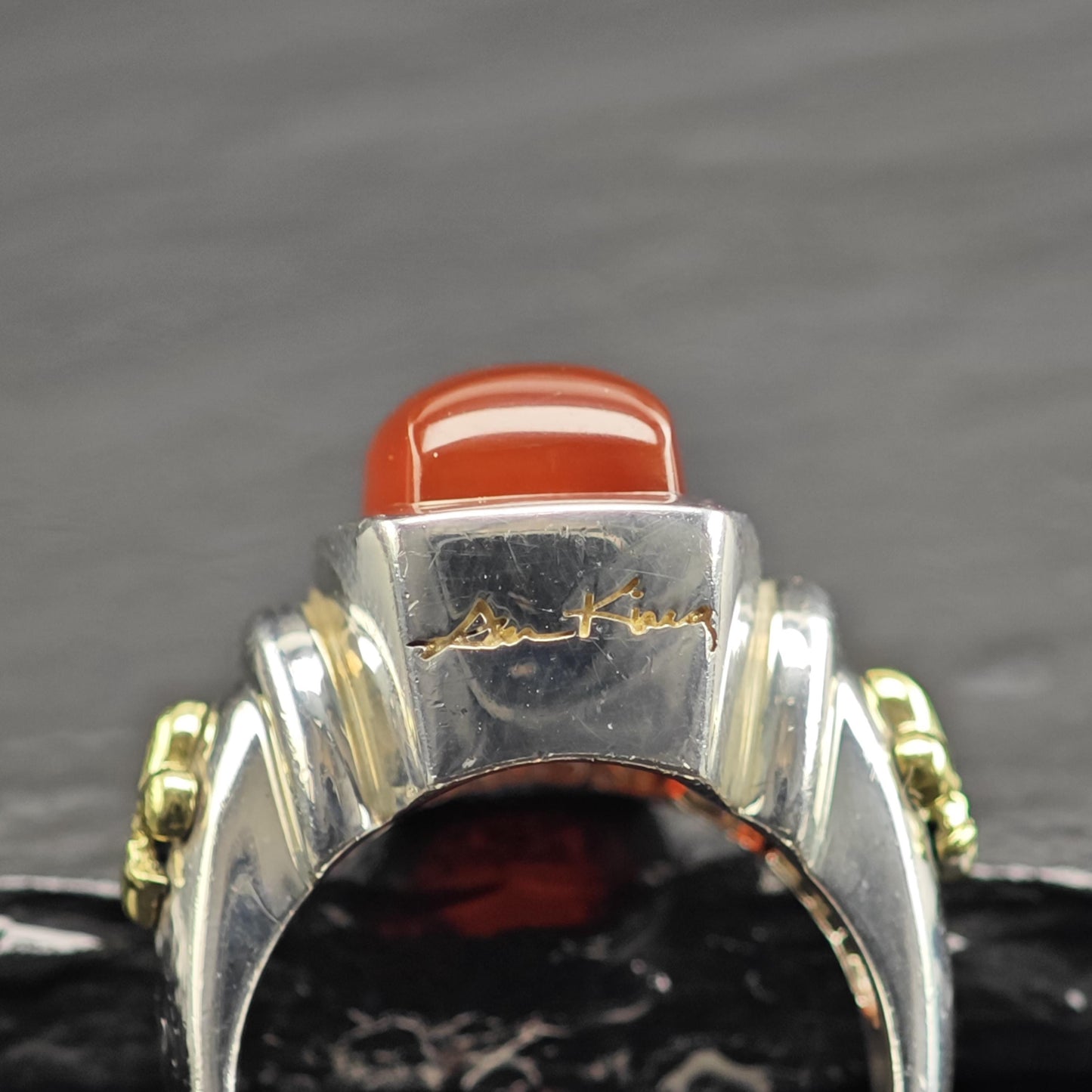 Ann King 18K Gold Carnelian Fleur-de-lis Sterling Silver Ring Sz 7 R6694