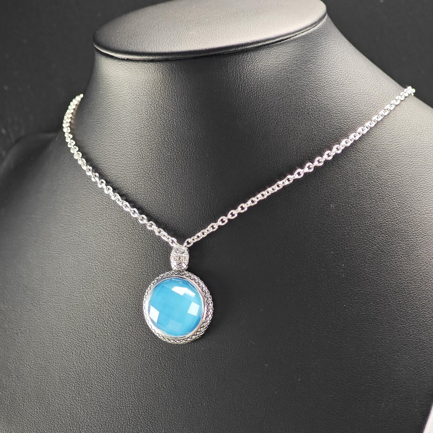 Andrea Candela Blue Doublet Pendant, Diamond Accent Sterling Silver Necklace N2734