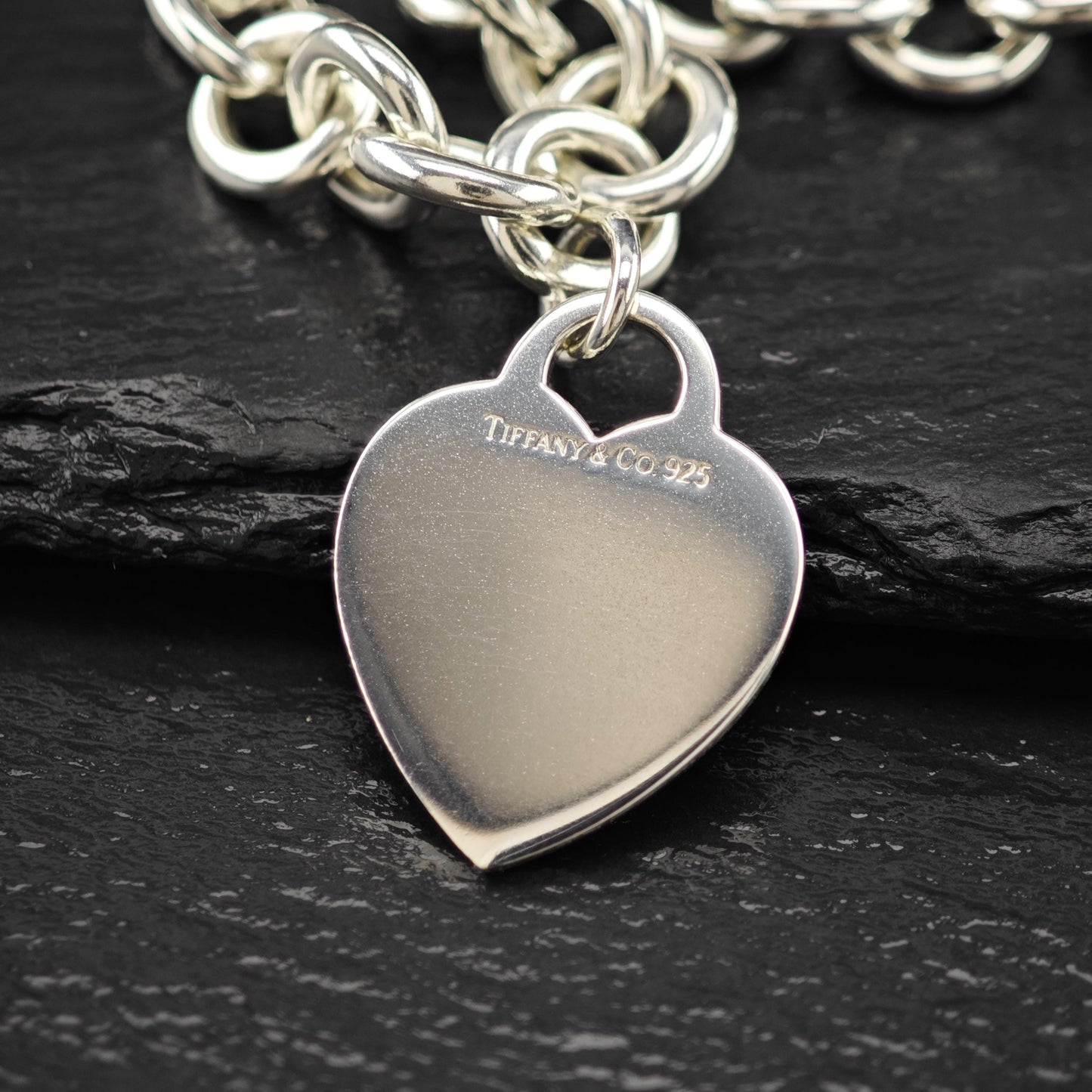 Vintage Tiffany Sterling Silver Heart Curb Link Chain Necklace