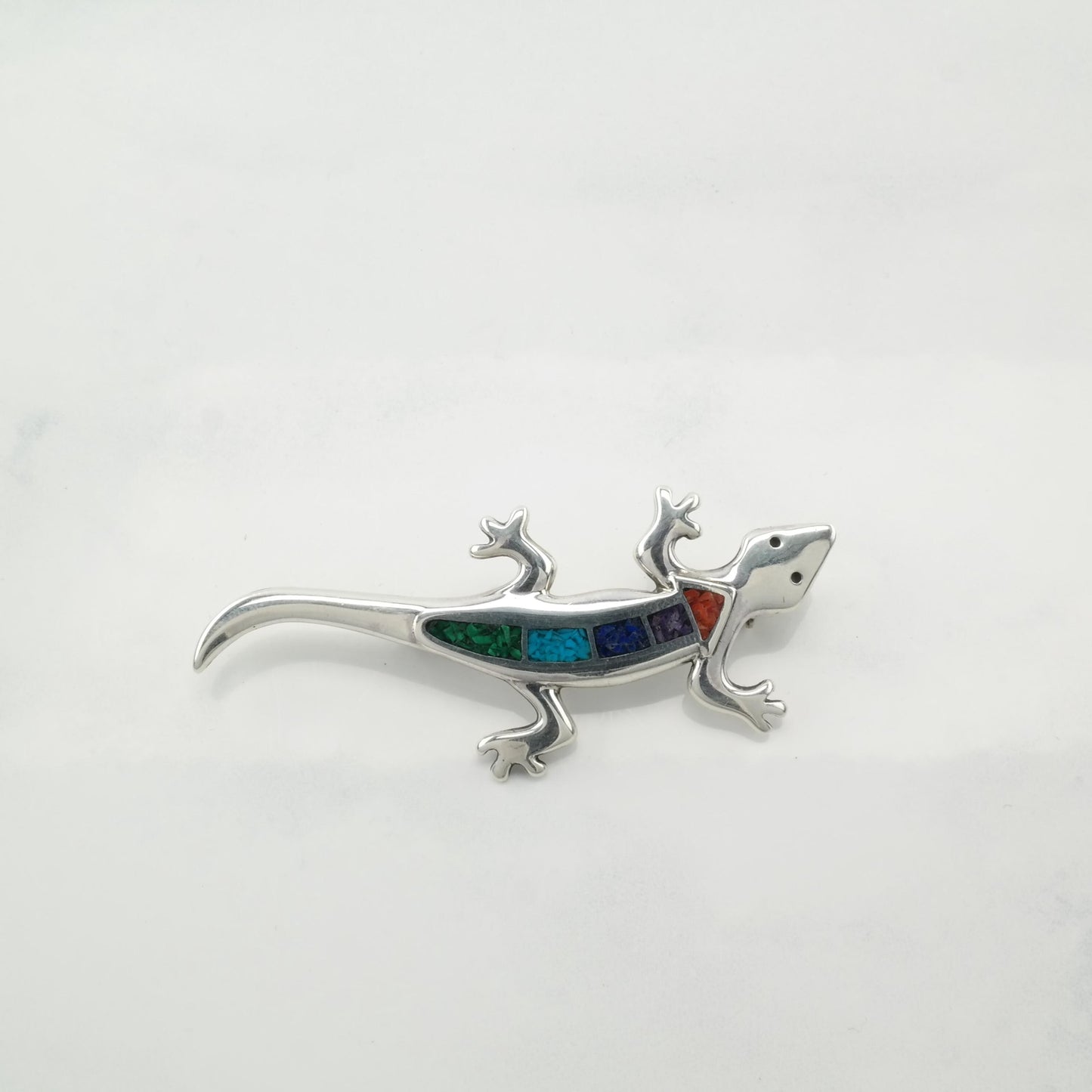 Carolyn Pollack Salamander Lizard Brooch Sterling Silver Turquoise Coral