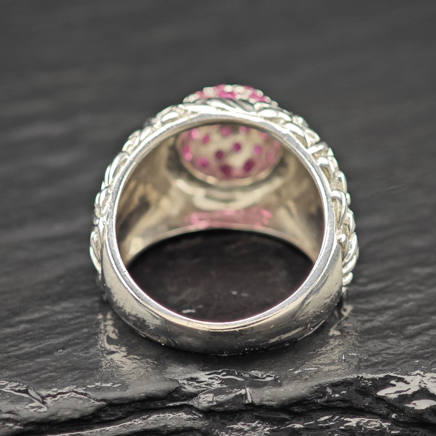 Ruby Cluster Dome Ring Sterling Silver Sz 7 1/4 R6132