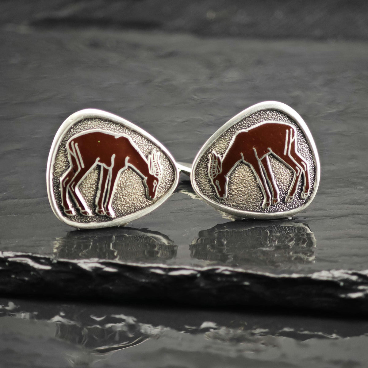 Enamel African Impala Hunting Sterling Silver Cufflinks MISC0434