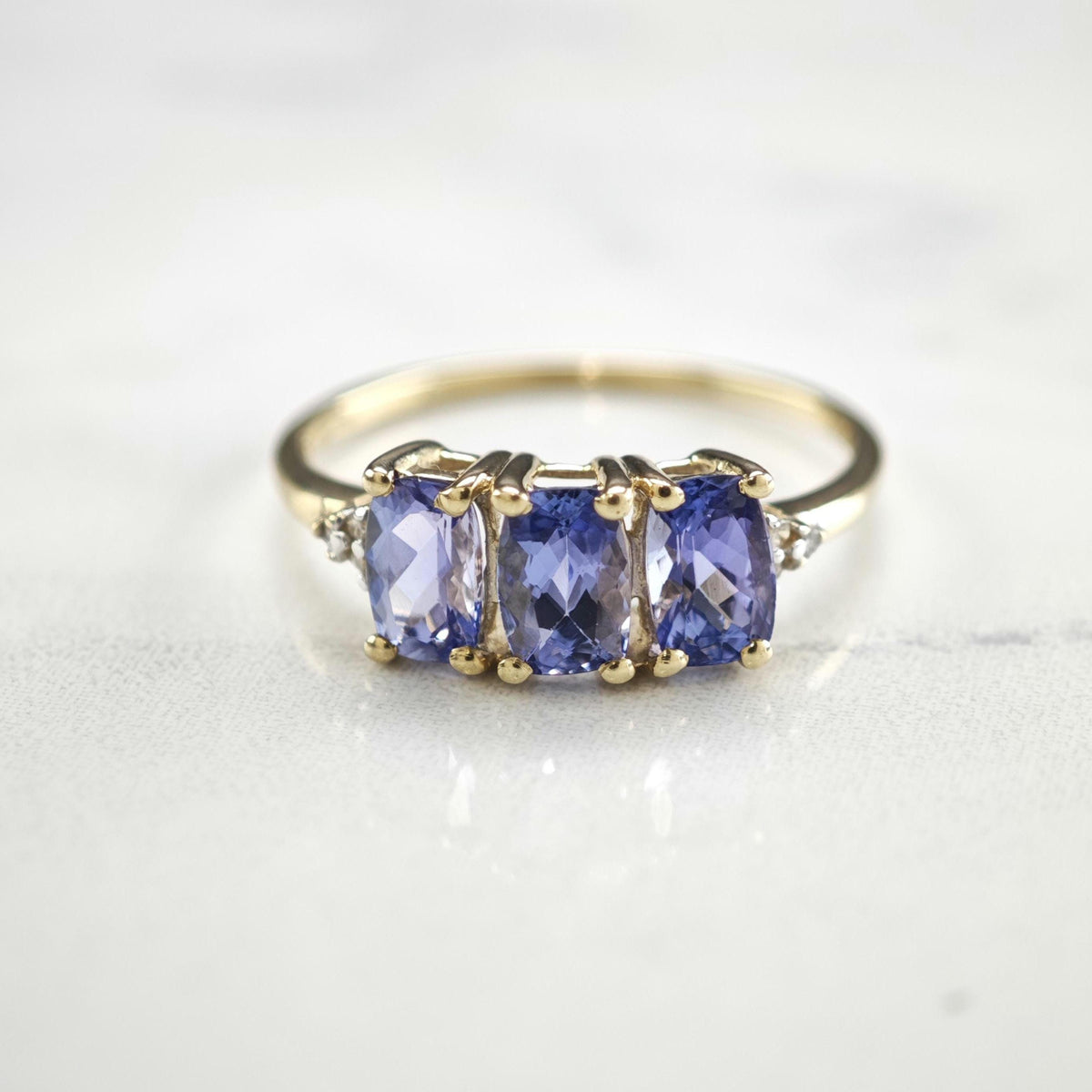 Tanzanite & Diamond 10K Gold Ring Sz 8 R6778