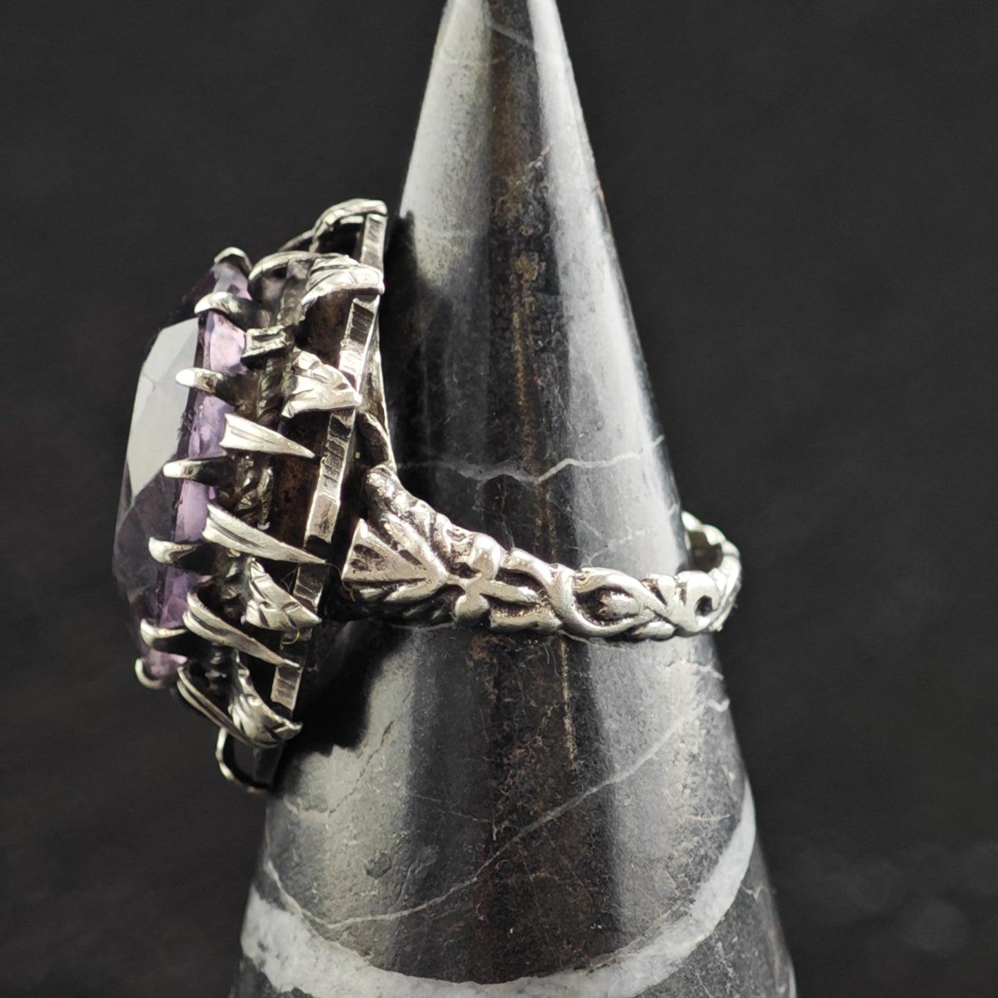 AS IS Mid Century Amethyst Sterling Silver Ring Sz 6 R6601