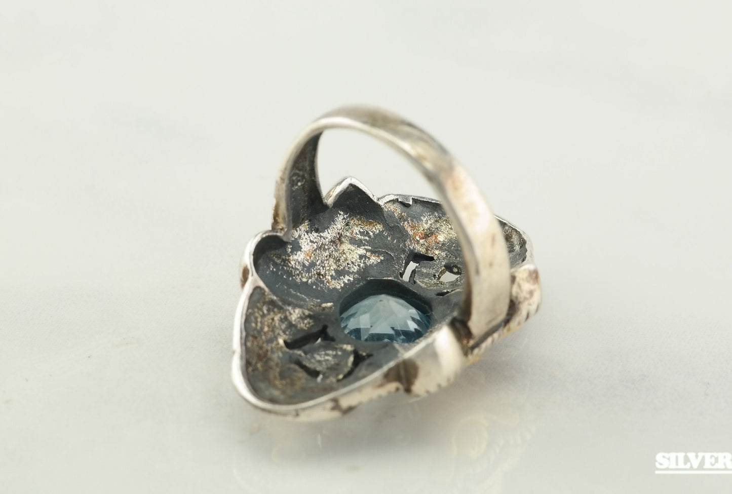 Designer Sterling Silver Ring Size 6 Blue Topaz