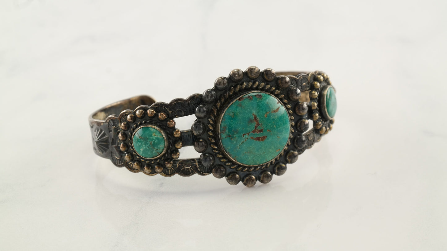 Fred Harvey Era Sterling Silver Cuff Bracelet Blue Turquoise