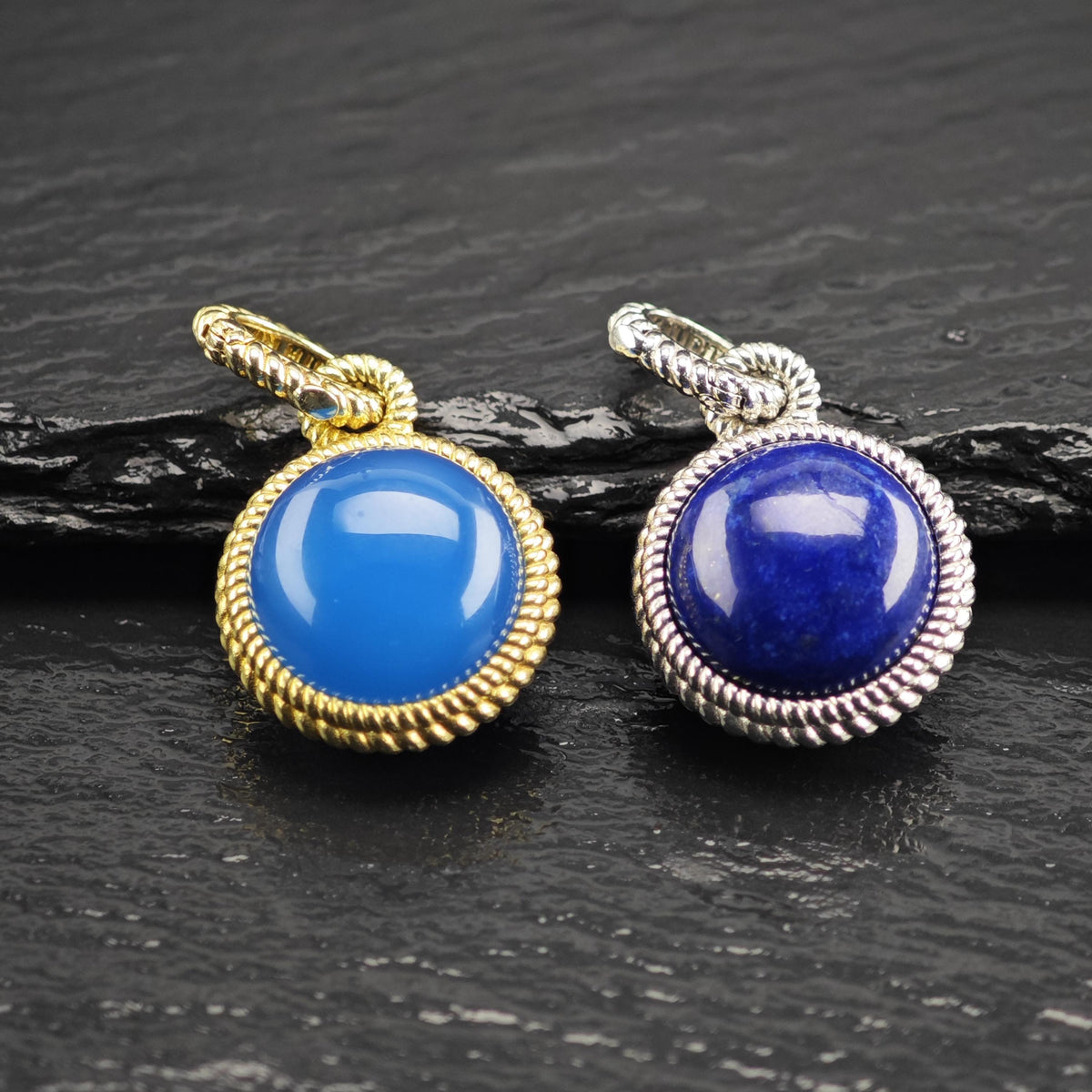 Choice of Judith Ripka Round Blue Stone or Lapis Sterling Silver Pendants P3115