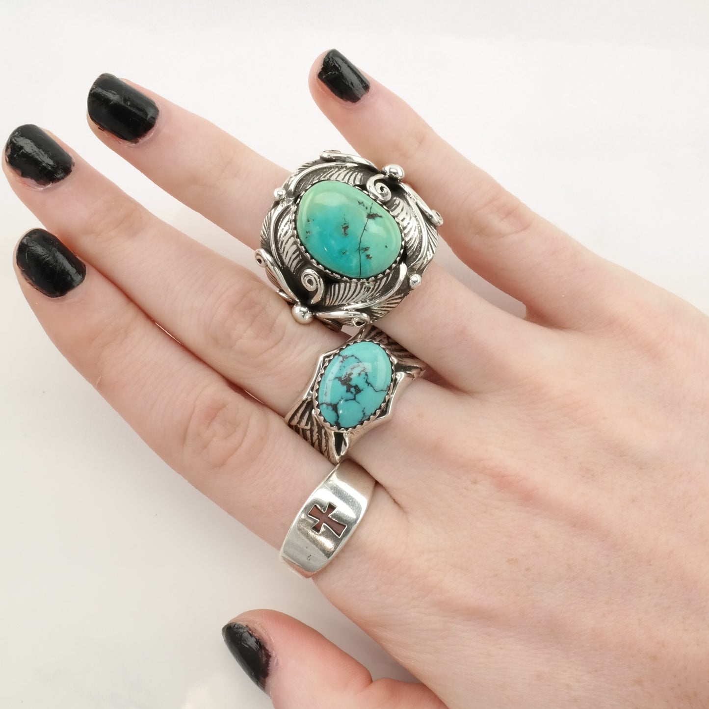 Vintage Native American Silver Ring Turquoise Wings Sterling Blue Size 12 1/4