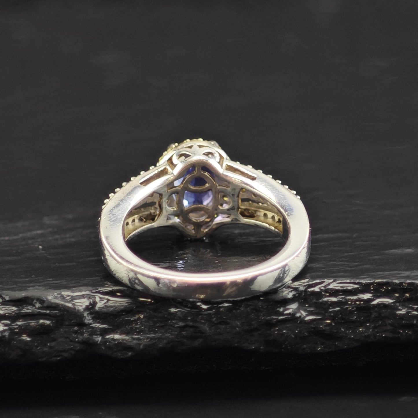 Tanzanite White & Yellow Diamond Sterling Silver Ring Sz 5 R6587