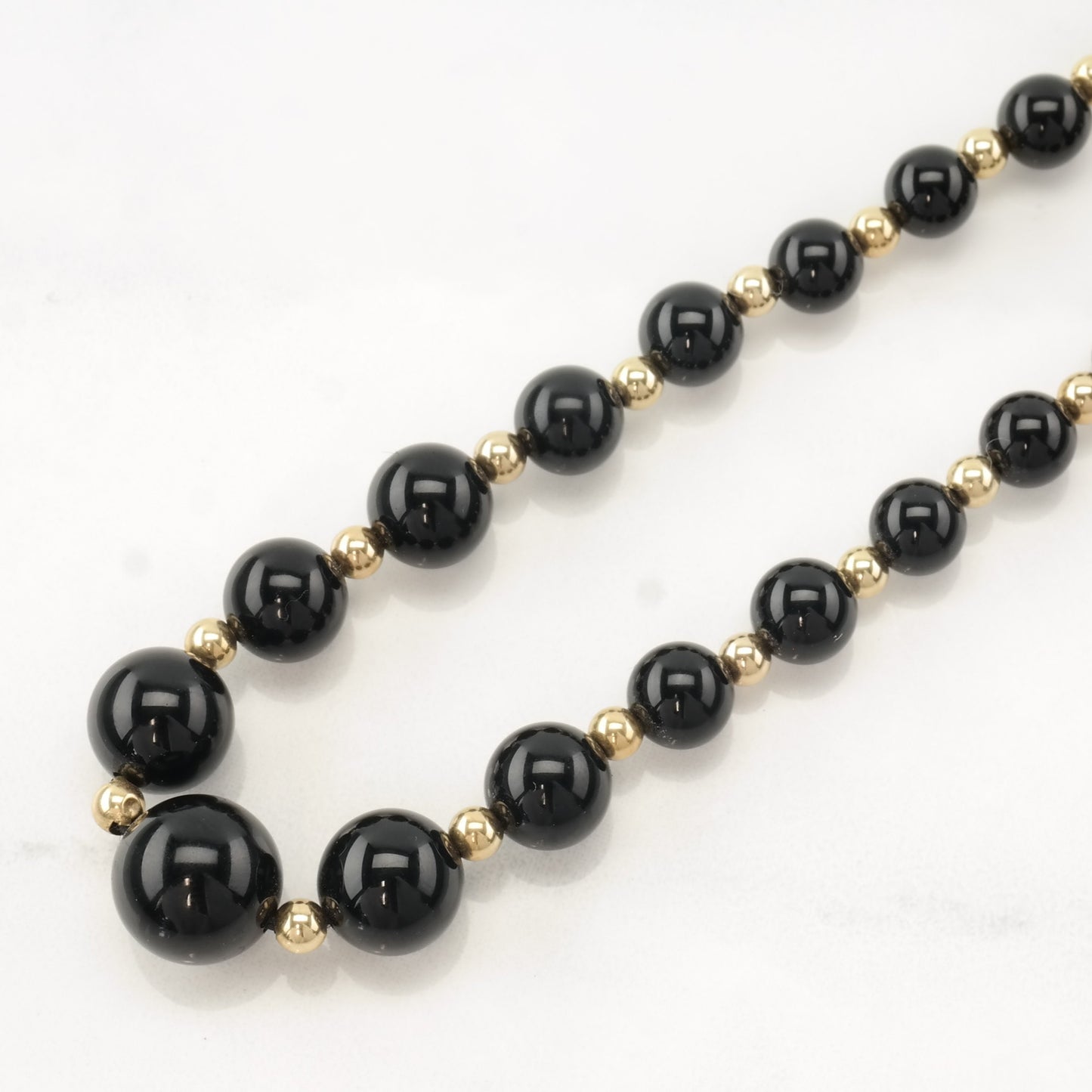 14k Gold Spacers Black Onyx Graduated Beads, Beaded Necklace