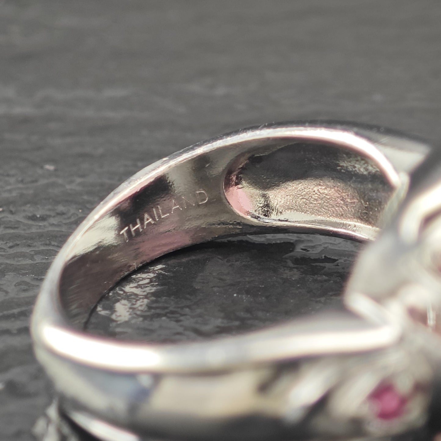 Large Faceted Pink Gemstone, Ruby Accents Ring Sterling Silver Size 8