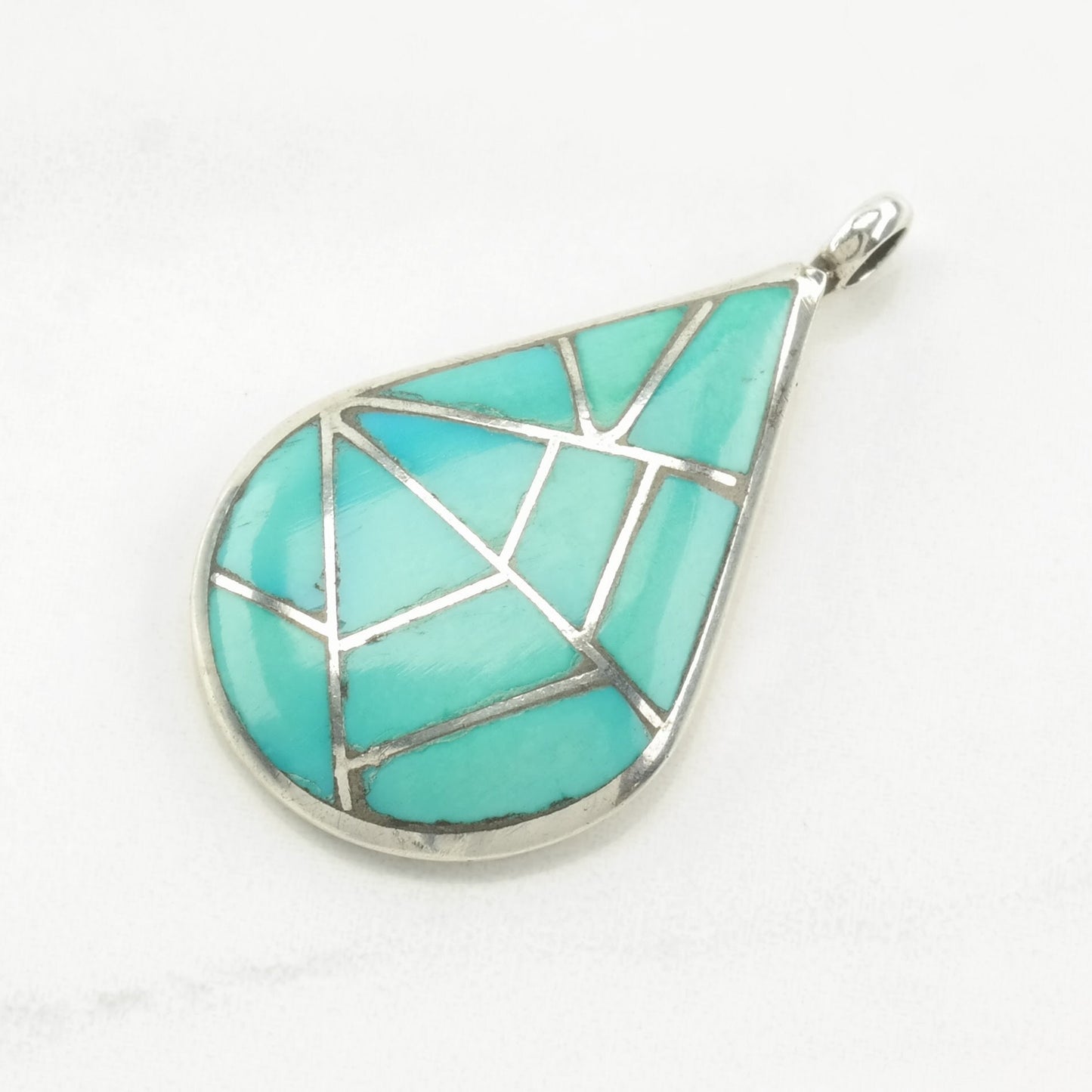 Vintage Native American Turquoise, Multi Gem Inlay Sterling Silver Pendant