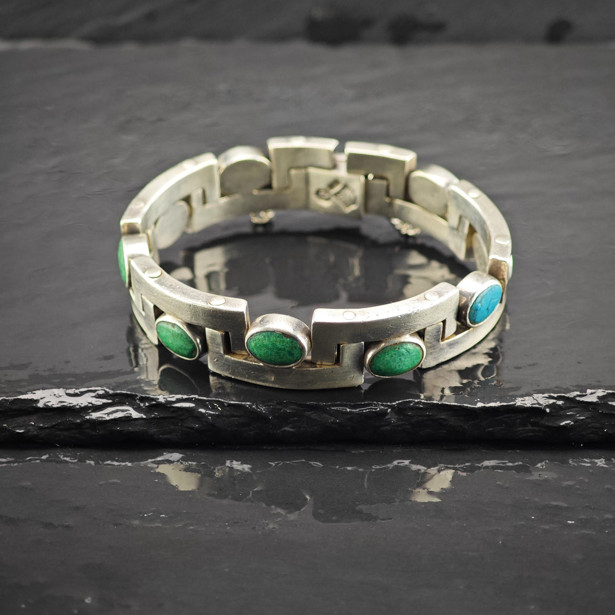 Taxco Gemstone Sterling Silver Hinged Bangle By Antonio Pineda Sz 6 3/4" BR3169
