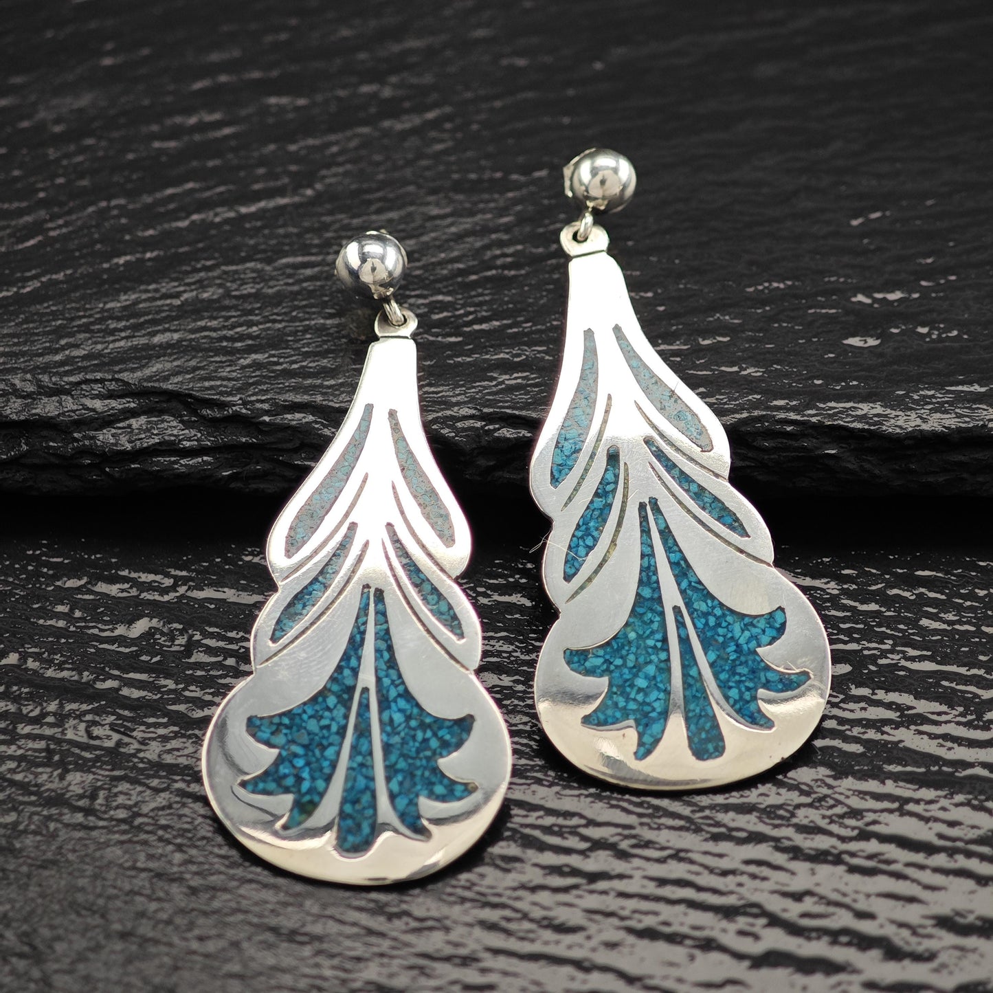 Blue Turquoise Chip Inlay Stud/Dangle Earrings Sterling Silver