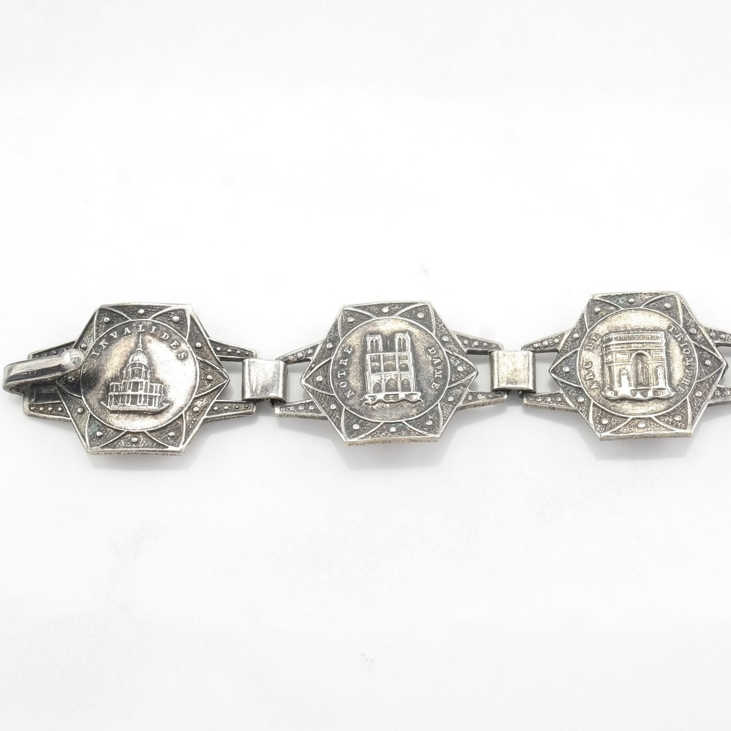 Vintage Silverplate Paris Link Bracelet Souvenir Travel, Eifel Tower, Filigrane Depose