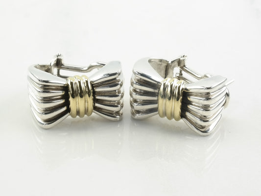 Tiffany and Co Sterling Silver Gold Silver 18K Gold Accent Bow Earrings Omega back