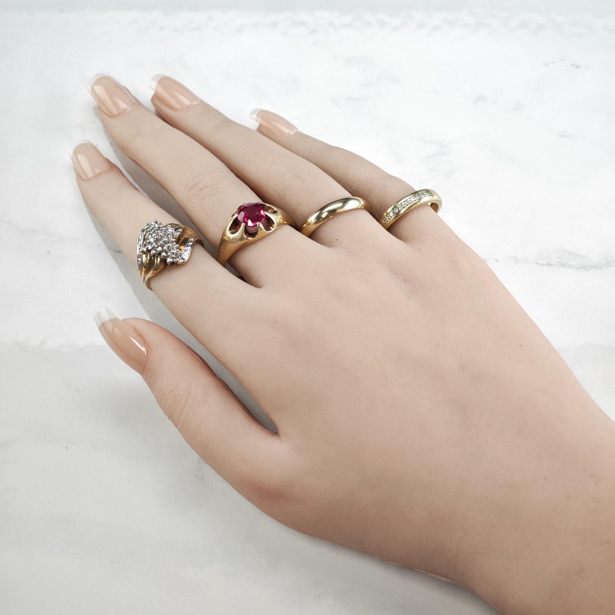 Antique Lab Ruby Buttercup 14K Gold Ring Sz 13 R6797