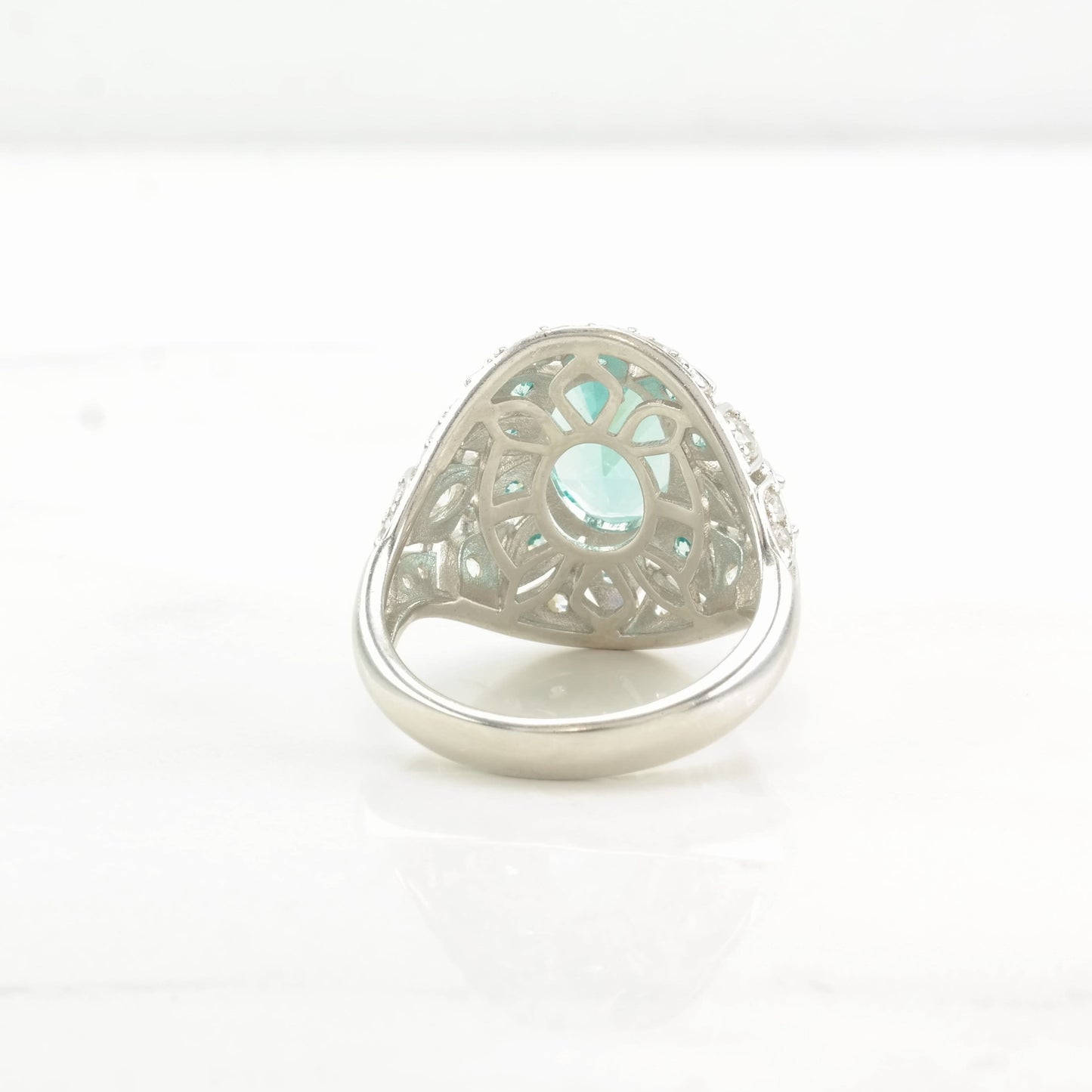 Sterling Silver Ring Blue, White Gemstone Ornate Blue Size 10