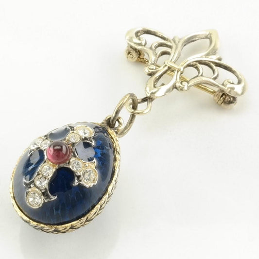 Vintage Soviet USSR Enamel, Garnet Egg, Cross Sterling Silver Pendant