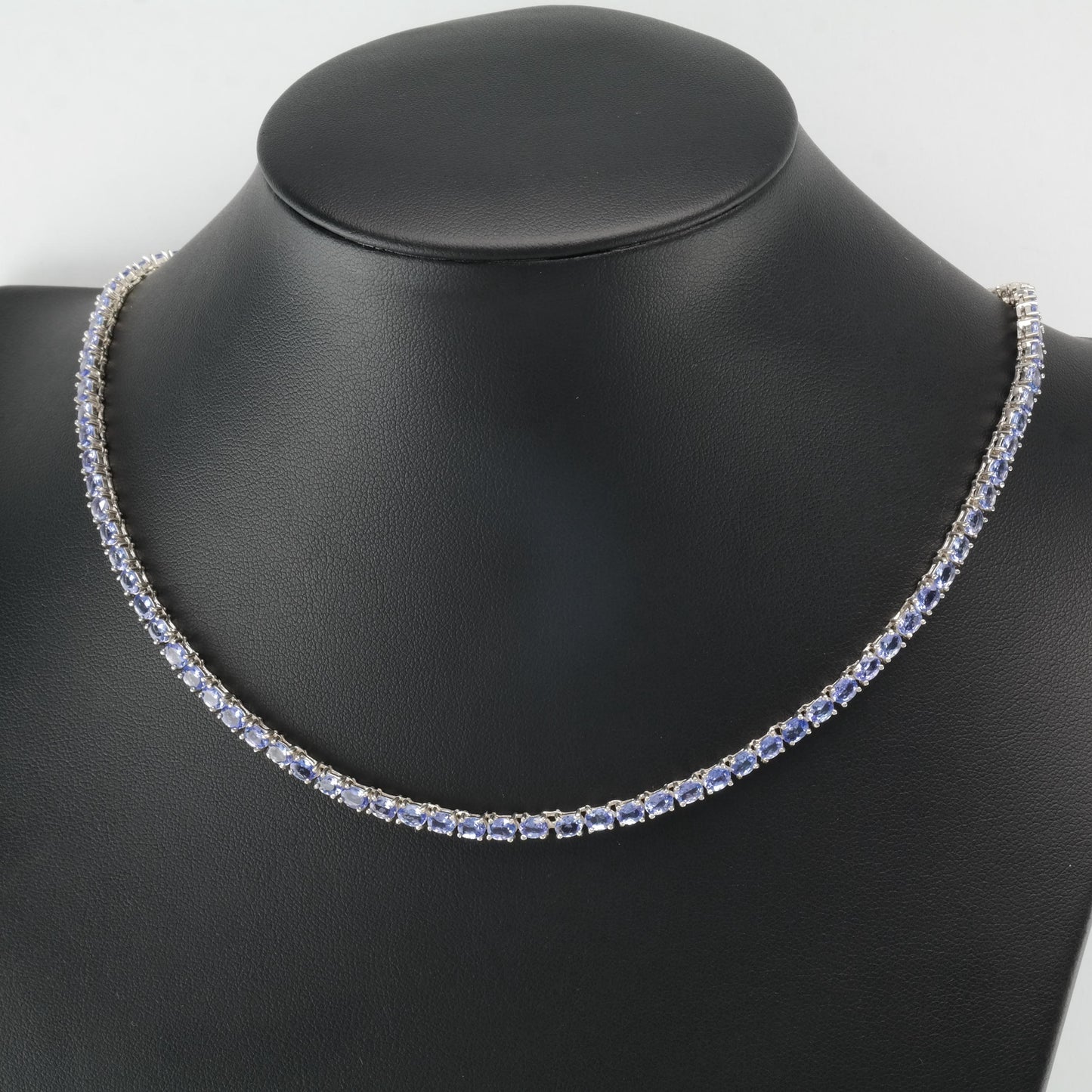 Vintage 15ctw Sterling Silver, Tanzanite Tennis Line Necklace