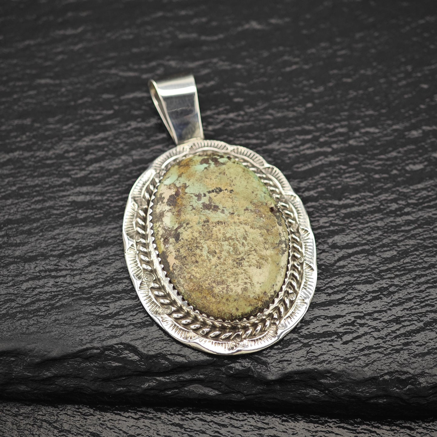 Native Green Turquoise Pendant Sterling Silver P2812