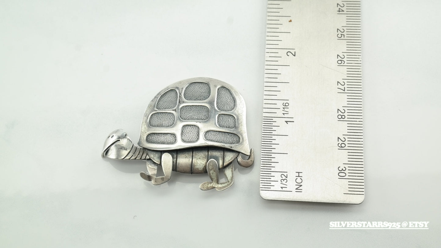 Vintage Silver Brooch Sterling Turtle