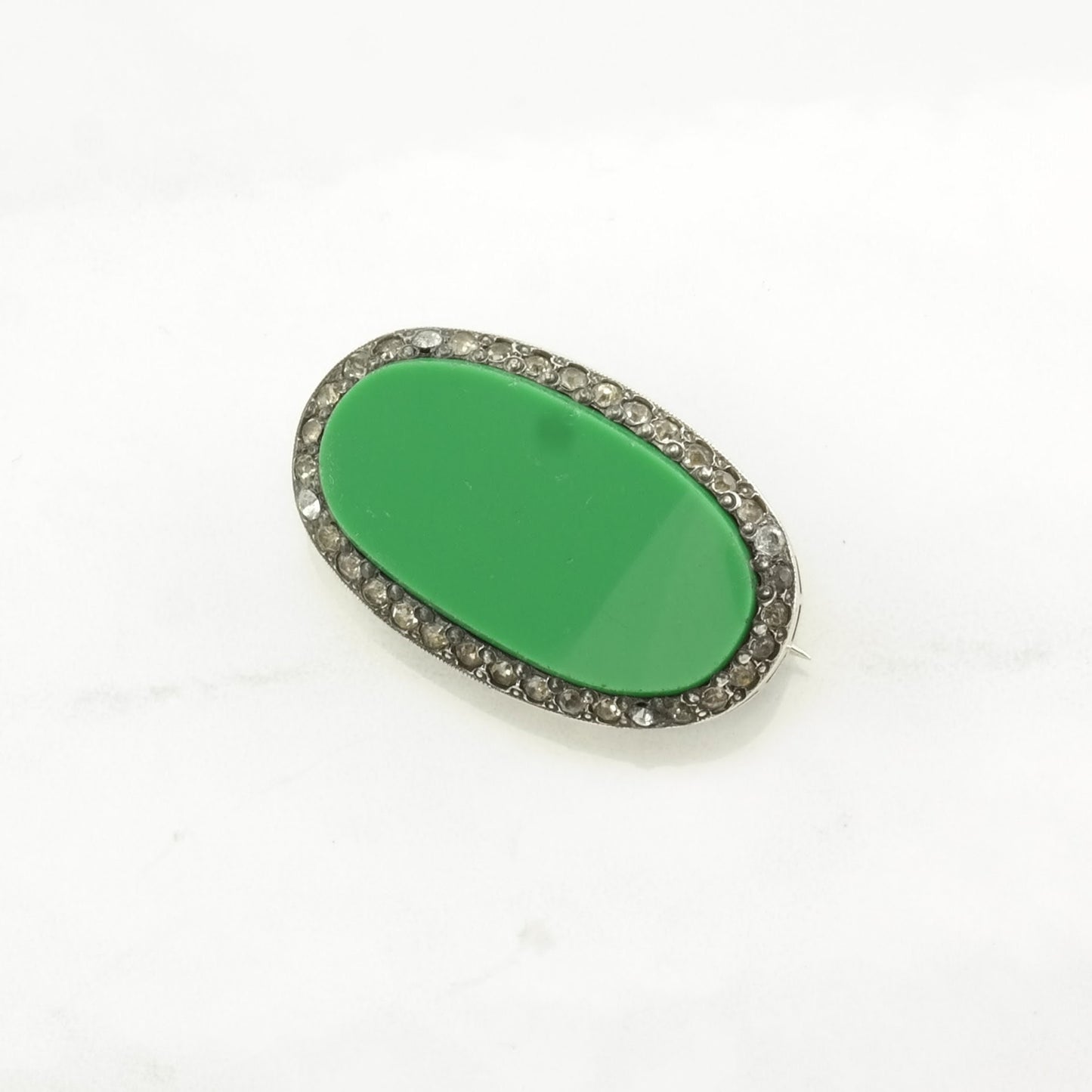 Vintage Green Silver Brooch Paste Created Material Sterling