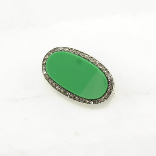 Vintage Green Silver Brooch Paste Created Material Sterling